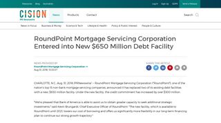 RoundPoint Mortgage Servicing Corporation Entered into New $650 ...