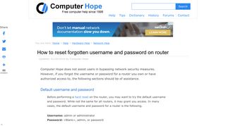 How to reset forgotten username and password on router