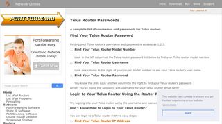 Telus Router Passwords - Port Forward
