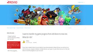 I want to transfer my game progress from old ... - Rovio Support Page
