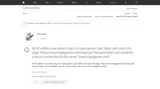 All of sudden now when I log in to royal … - Apple Community ...