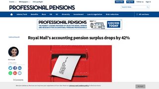 Royal Mail's accounting pension surplus drops by 42%