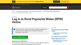 Log in to Rural Payments Wales (RPW) Online | beta.gov.wales