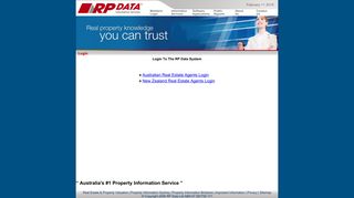 Login Page for the RP Data Real Estate System Search