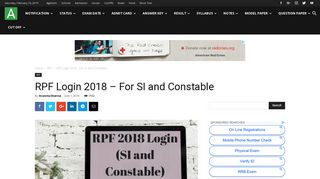 RPF Login 2018 - For SI and Constable - Railway Recruitment