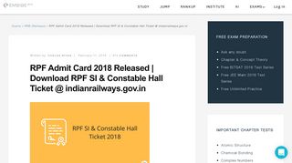 RPF Admit Card 2018 | Download RPF SI & Constable Hall Ticket ...