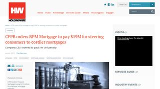 CFPB orders RPM Mortgage to pay $19M for steering consumers to ...