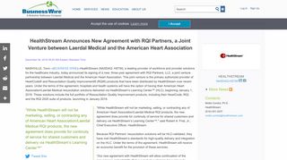 HealthStream Announces New Agreement with RQI ... - Business Wire