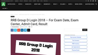 RRB Group D Login 2018 - For Exam Date, Exam Center, Admit Card ...