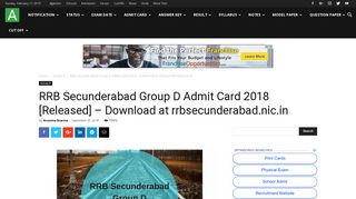 RRB Secunderabad Group D Admit Card 2018 [Released] - Download ...