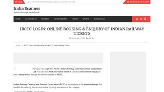 IRCTC Login: Online Booking & Enquiry Of Indian Railway Tickets ...