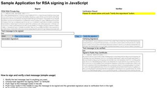 Sample Application for RSA signing in JavaScript
