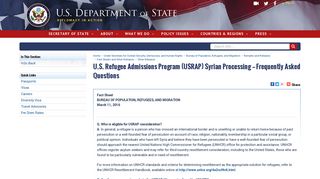 U.S. Refugee Admissions Program (USRAP) Syrian Processing ...