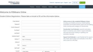 RSMeans Online Student Registration