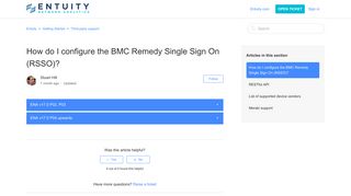 How do I configure the BMC Remedy Single Sign On (RSSO)? – Entuity