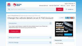 Change the vehicle details on an E-Toll Account | Service NSW