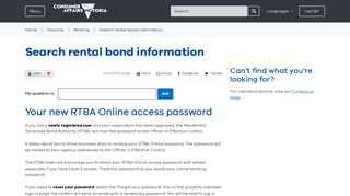 Your new RTBA Online access password - Consumer Affairs Victoria