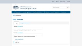 User account | Australian Skills Quality Authority