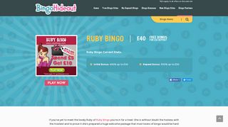 Ruby Bingo - Get £40 FREE bonus at RubyBingo.com | Bingo Hideout