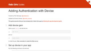 Adding Authentication with Devise - Rails Girls