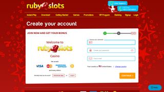 Create an account at RubySlots