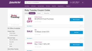 Ruby Tuesday Coupons & Sales: Special March 2019 Offer Code