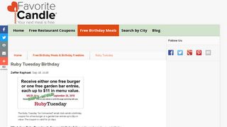 Ruby Tuesday Birthday Club - Sign up for FREE Burger - FavoriteCandle