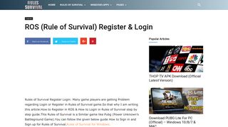 ROS (Rule of Survival) Register & Login - Rules of Survival Game