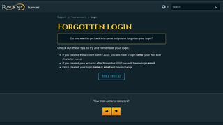 Forgotten login - RuneScape Support