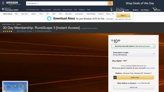 Amazon.com: 30 Day Membership: RuneScape 3 [Instant Access ...
