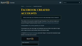 Facebook created accounts - RuneScape Support