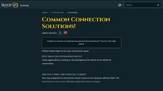 Common Connection Solutions! - RuneScape Support