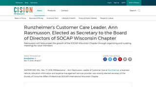 Runzheimer's Customer Care Leader, Ann Rasmusson, Elected as ...