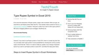 Type Rupee Symbol in Excel 2010 - Tech2Touch
