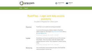 One.com Status - RushFiles - Login and data access problems