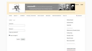 Login | Russell: the Journal of Bertrand Russell Studies