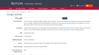Google Scholar | Rutgers University Libraries