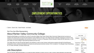 Raritan Valley Community College Job Posting: Part-Time, Box Office ...