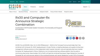 Rx30 and Computer-Rx Announce Strategic Combination