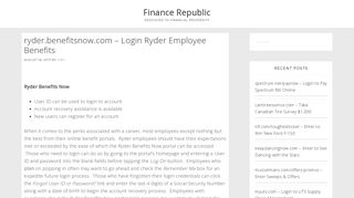 ryder.benefitsnow.com - Login Ryder Employee Benefits | Finance ...