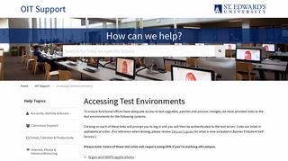 Accessing Test Environments - myHilltop - St. Edward's University