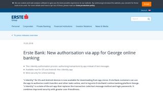 Erste Bank: New authorisation via app for George online banking