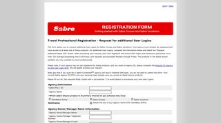 Leisure Portal Customer Registration Form - Sabre