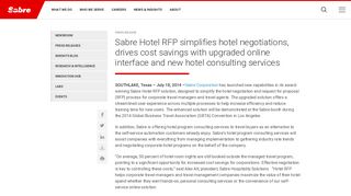 Sabre Hotel RFP simplifies hotel negotiations, drives cost savings ...