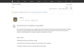 Cannot log in to websites using Safari - Apple Community - Apple ...