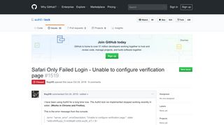 Safari Only Failed Login - Unable to configure verification page · Issue ...