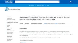 SafeGuard Enterprise: The user is prompted to enter the old password ...