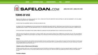 Terms of Use – Online Payday Loan Application | SAFELOAN
