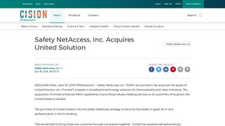 Safety NetAccess, Inc. Acquires United Solution - PR Newswire