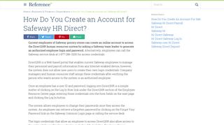How Do You Create an Account for Safeway HR Direct? | Reference ...